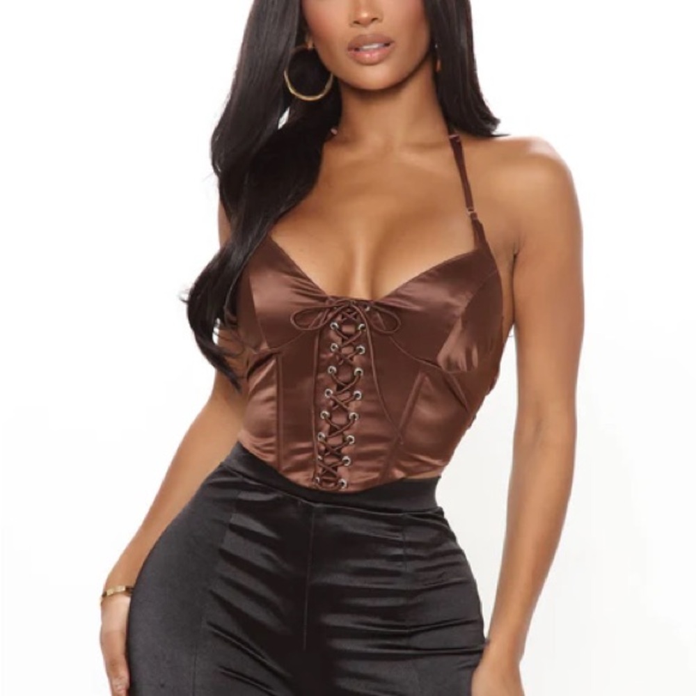 Fashion Nova Brown Lace-Up Crop Top